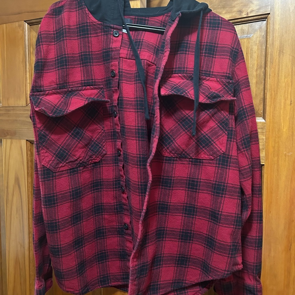 Original Use Red and Black Plaid Hoodie